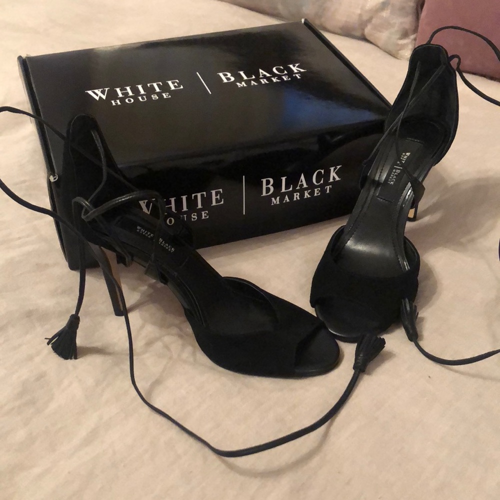 WHBM black lace up heels- never worn !